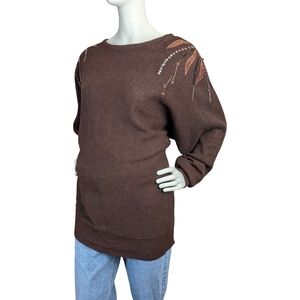 Vintage Lambswool & Angora Beaded Appliqué Sweater, Size Medium